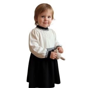 Janie & Jack Black and White Fair Isle Sweater Dress Size 3T